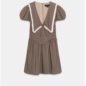 Zara Brown Plaid Midi Dress with Puff Sleeves M